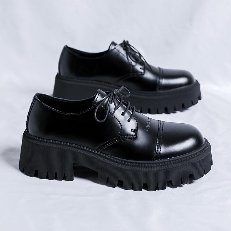 Round Headed Men's Leather Shoes High Quality Genuine Leather Wedding Trend Party Leisure Business Luxury Thick Soled Shoes