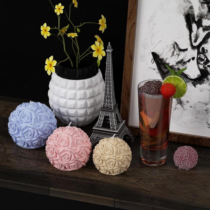 Large Silicone Candle Mold for DIY Flower Rose-Ball Shape Scented Candle Wax Mold Handmade Plaster Resin Soap Craft Mold