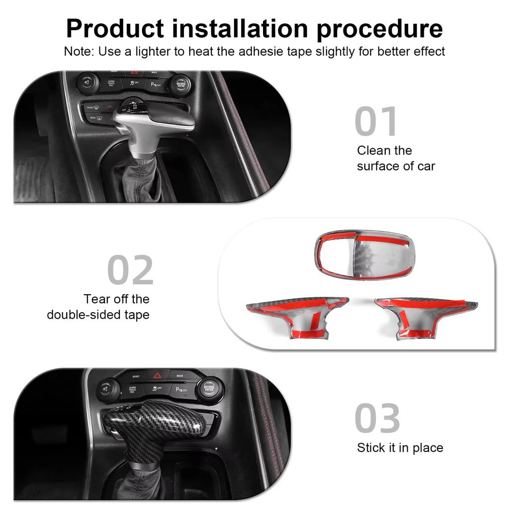 Carbon Fiber Look Car Interior Center Console Gear Shift Handle Panel Decoration Cover Stickers For Dodge Challenger 2015-2022