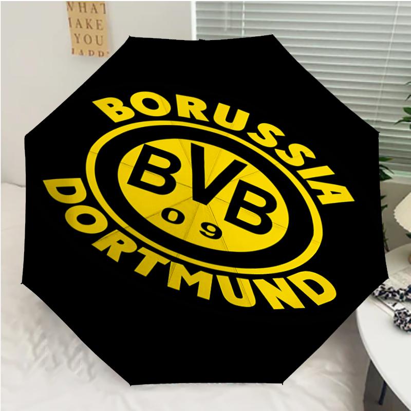 Borussia Dortmund Print Automatic Umbrella, 8 Rib Iron Frame, Plastic Handle, Suitable for Outdoor Travel &Daily , Ideal Gift