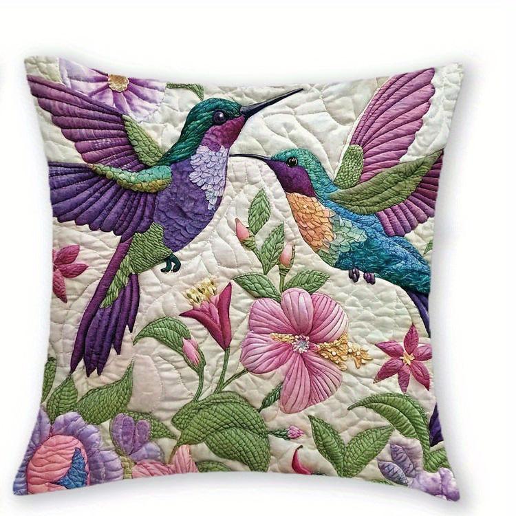 

Exquisite Quilted Pillowcases with Hummingbirds and Floral Sofa cushion cover home room decoration 2D flat printing 16x16Inch