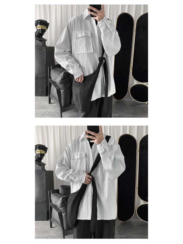 Men's Harajuku Style Striped Long Sleeve Shirt - Trendy, Casual, Loose-Fit, Versatile Korean Button-Down Jacket