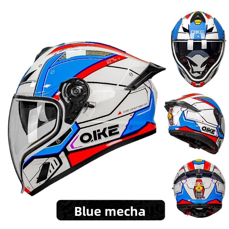 Qike Locomotive Helmet Men and Women Double Lenses Big Tail 3C Motorcycle Riding Winter Cool Personalized Safety Full Helmet
