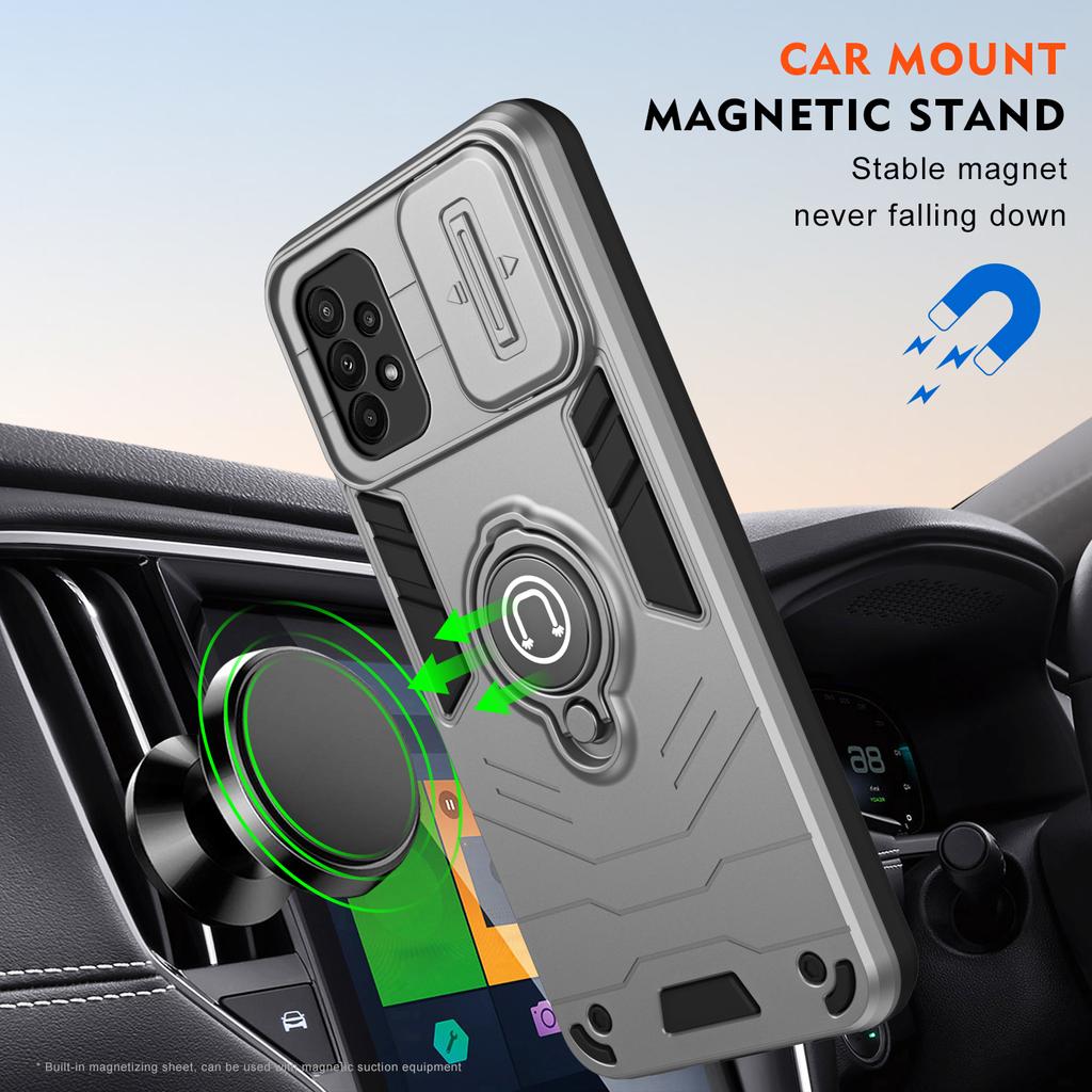 For Samsung Galaxy A23 4G/A23 5G (Global Version) Case PC+TPU Kickstand Lens Lid Phone Cover