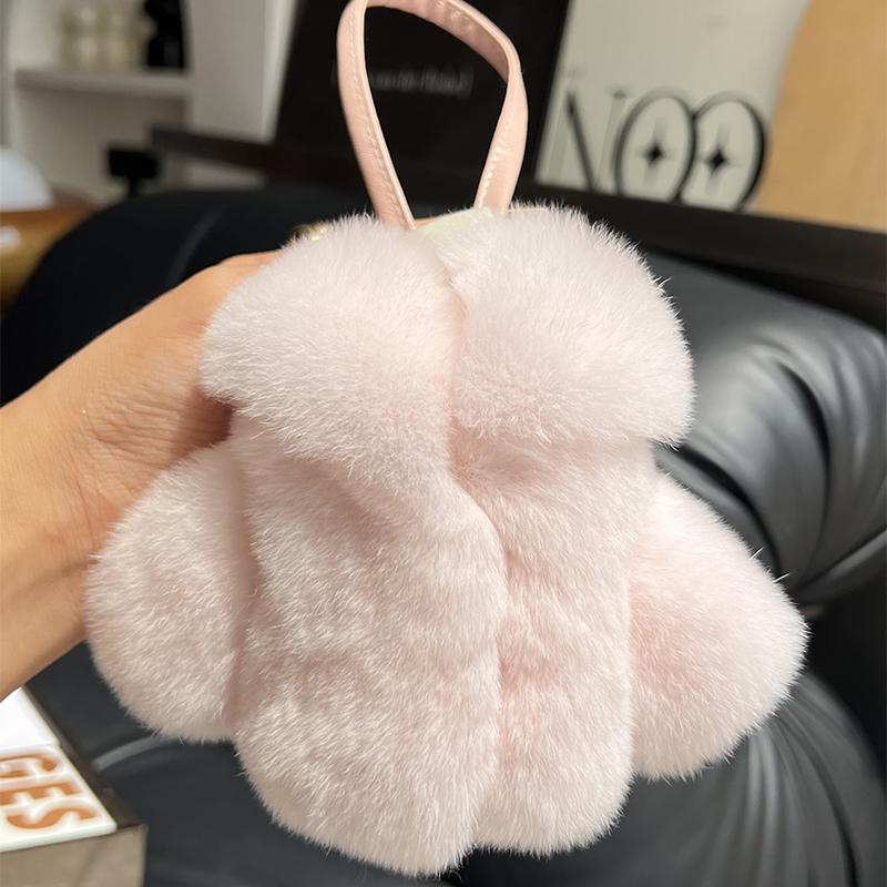 Rex Rabbit Fur Keychain Small Clothes Modeling Keychain Fur Pendant Key Chain Keychain Fluffy Keyring Gift For Women Bag Charms