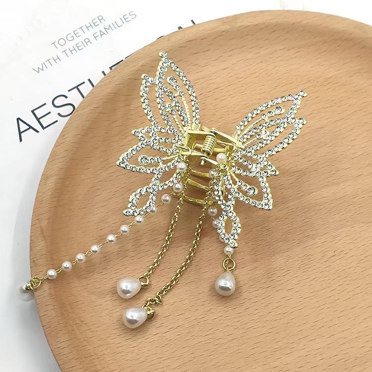 High-End Rhinestone Butterfly Hair Claw Clip - Korean Style Hair Accessory