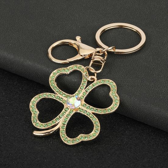 Keychain Pendant Rhinestones Four Leaf Clover Design Zinc Alloy Key Chain with Lobster Clasp Easy to Hang Key Holder Backpack Car Accessory