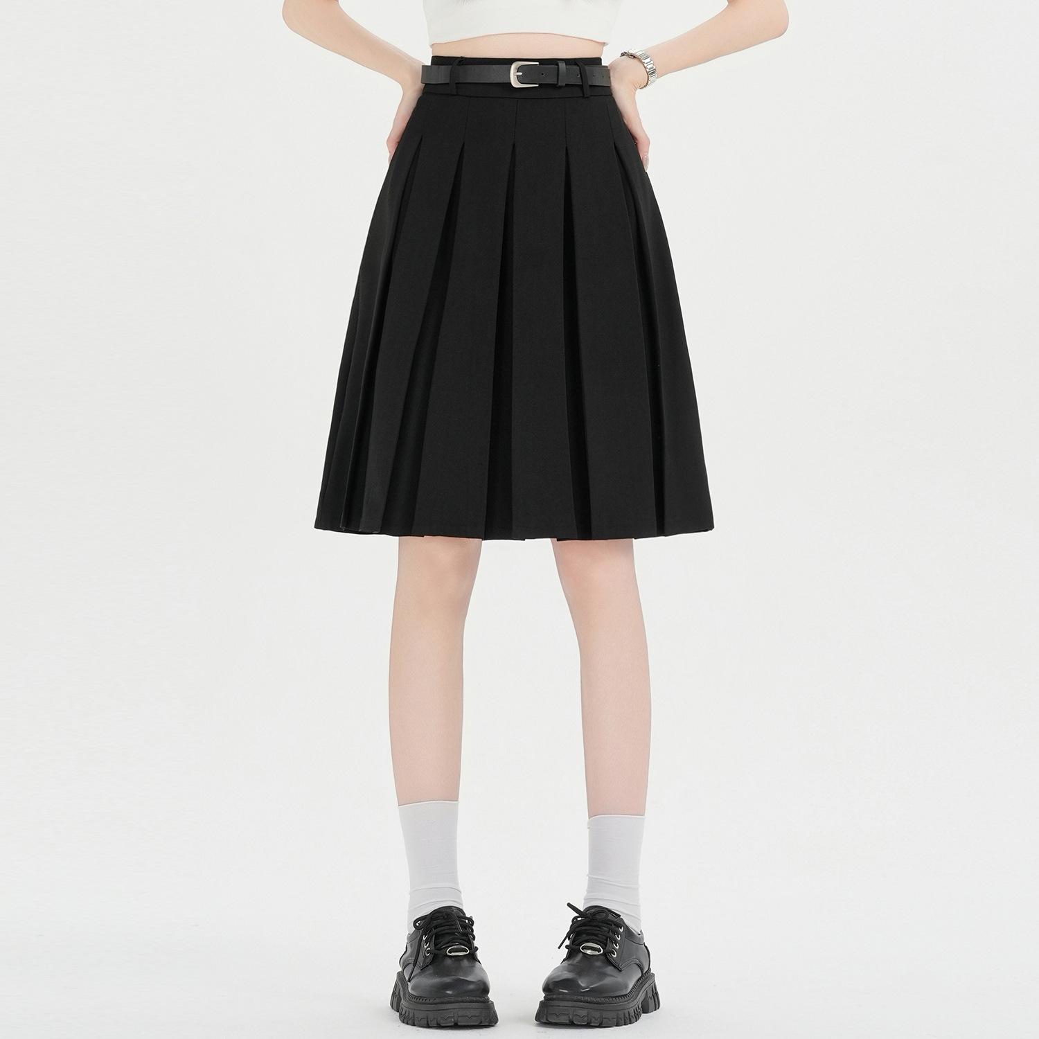 

Весенняя ретро плиссированная юбка А-силуэта миди - Высокая талия, приталенный крой, универсальная женская мода. Medium чёрный