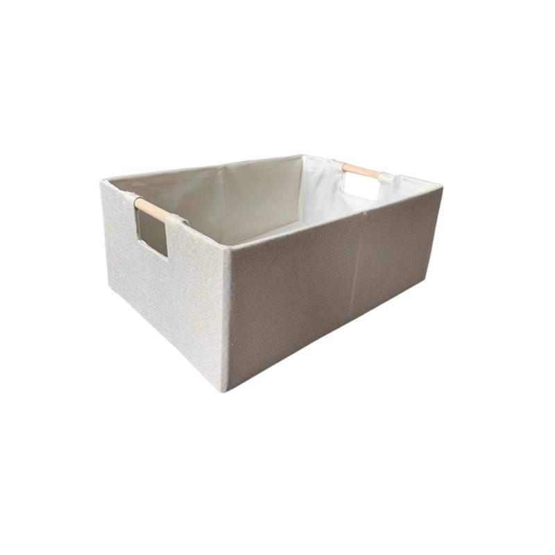 Sturdy Fabric Storage Bin With Reinforced Bottom Wooden Handles for Bedroom Office