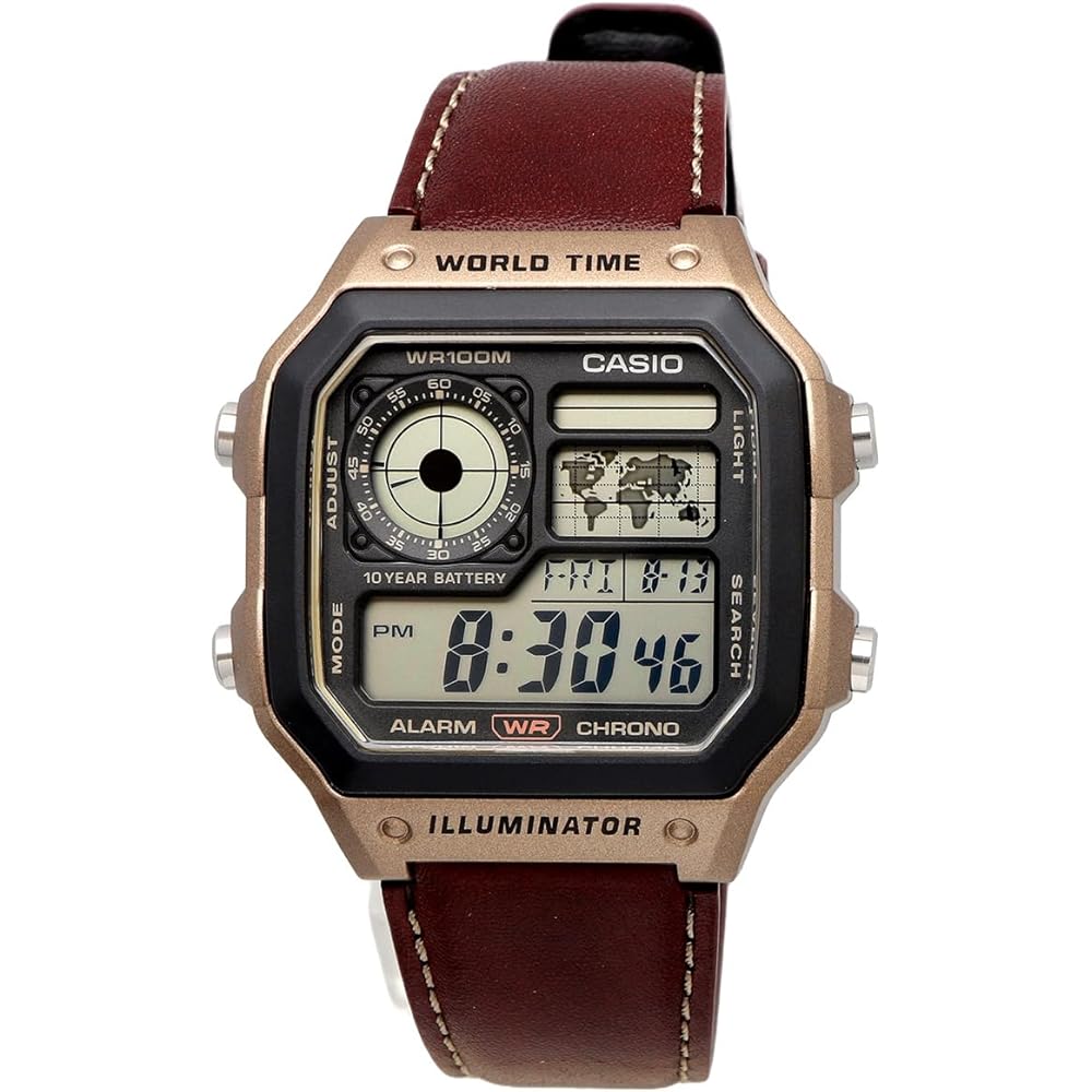 Casio World Time Digital Watch AE-1200WHL-5AV Metallic Brown Leather Band Men's Overseas Model