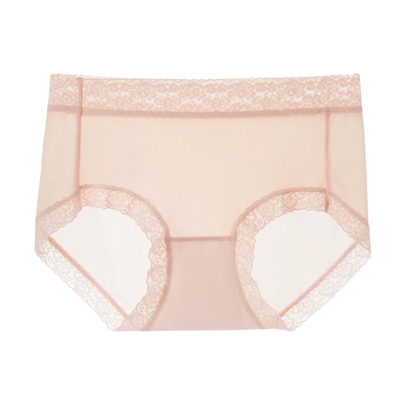 Women's Seamless Lace Mid-Waist Antibacterial Ice Silk Briefs - Cooling & Breathable