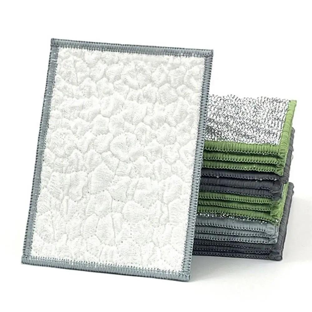 5Pcs Double-Side Wiping Rags Reusable Kitchen Cleaning Cloths Microfiber Dishcloths Home Use