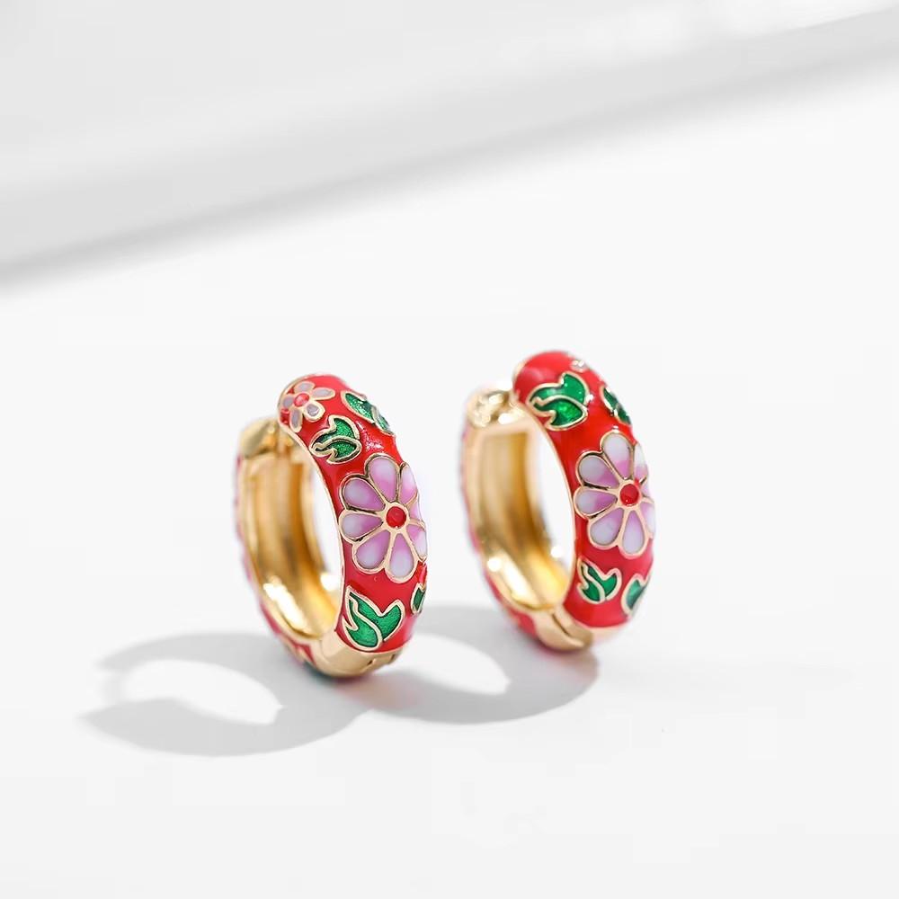 Fashion Round Beads Hoop Earrings for Women Trendy Geometric Circle Green Stone Earrings Huggies Jewelry 2022 New