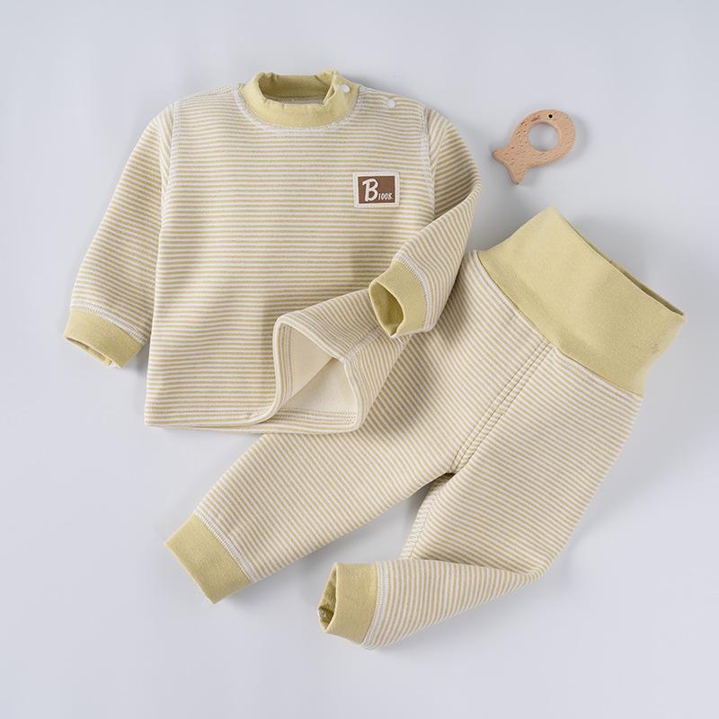 Herbst- und Winter-Kinderhausanzug-Set mit Plüsch und verdickten Baby-Armbändern, gestreifte Herbstkleidung und Hosen, Hausanzug-Set