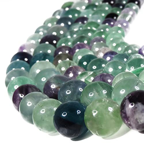 SmileStone Fluorite Mixed Fluorite Beads, 10mm, Sold as a Strand (Approx. 38cm), Natural Stone, Power Stone Beads (10mm)