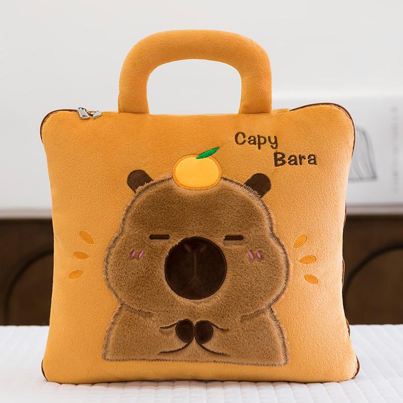 

Cartoon 2in1 Capybara Quilt Office Nap Pillow Car Blanket Multifunctional Orange