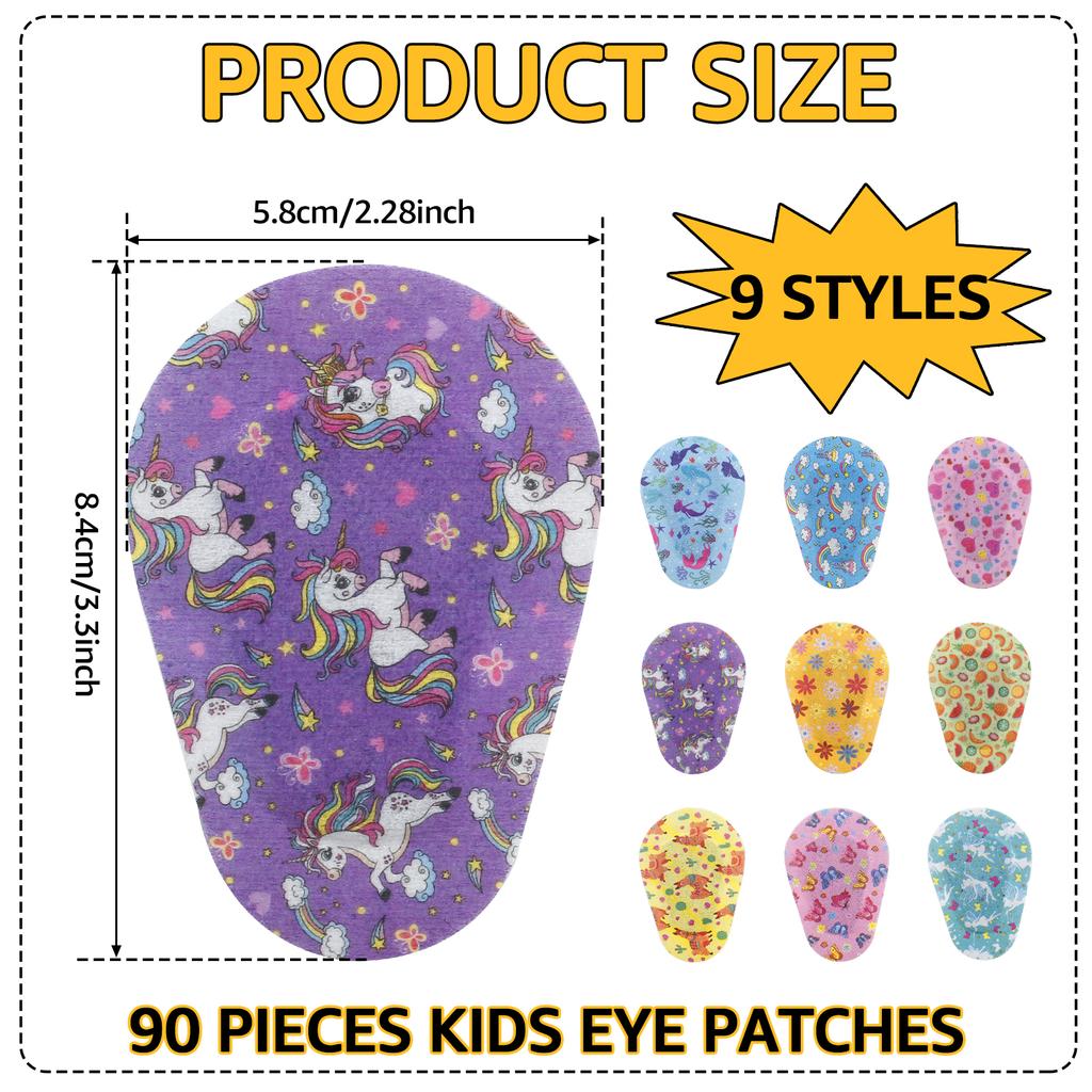 90Pcs Breathable Amblyopia Eye Patch Cute Cartoon Light Blocking Eye Patches Reusable Children Eye Pad for Amblyopia Girls Boys