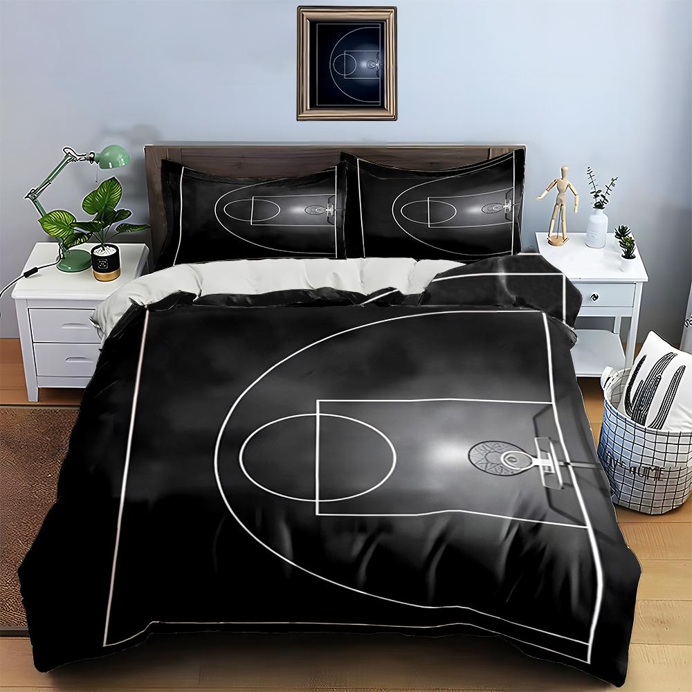 Basketballplatz-Illustration. Bettwäsche Bettbezug-Sets Bettbezüge Kissenbezüge Geschenke (1 * Bettbezug 2 * Kissenbezüge, ohne Bettdecke)