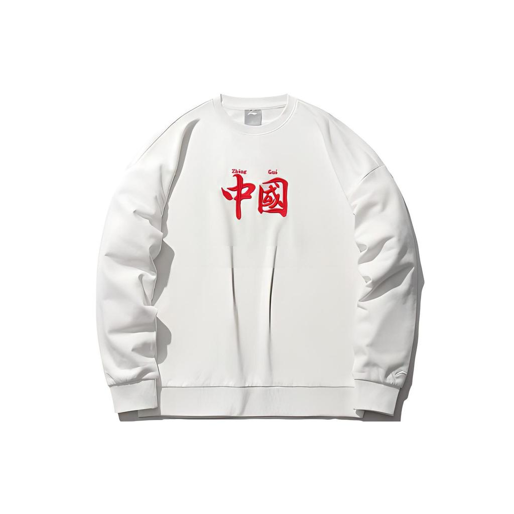 Li Ning Sports Fashion Collection Sweatshirts Unisex White Crew Neck Moderate Regular AWDRH35-1