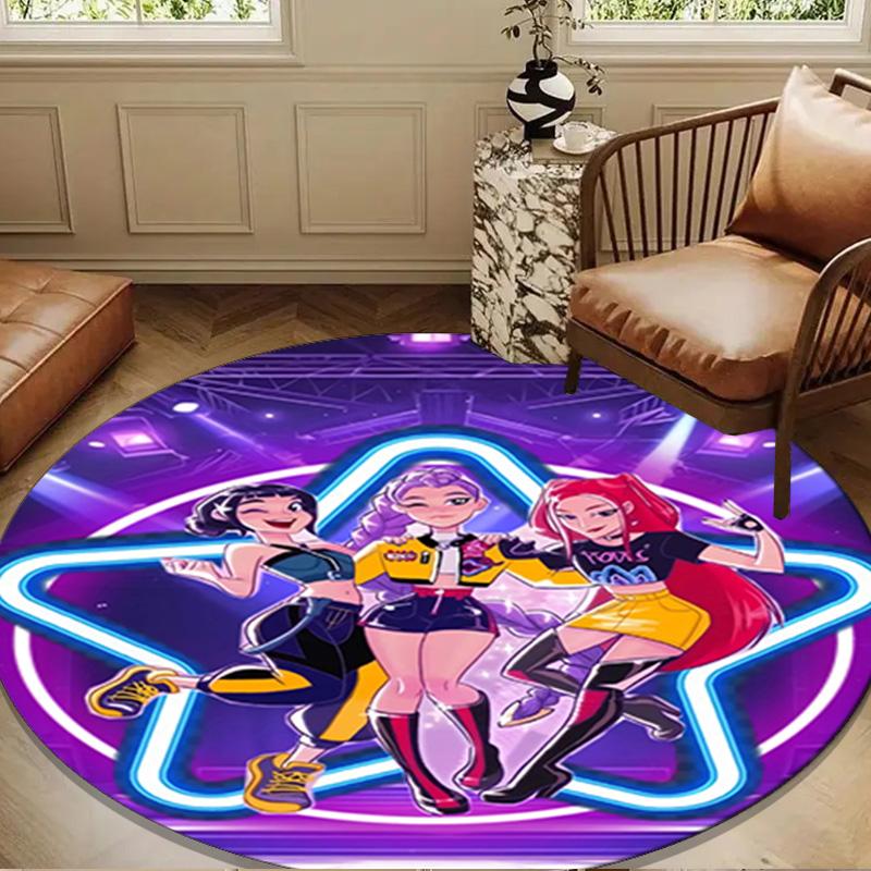 Superhero Kpop Friends Adventure Round Rug for Livingroom,Bedroom, Palyroom, Chair Rug, Area Rug, Circle Carpet, Large Size Fan Christmas Gift