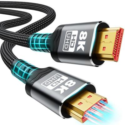 Cable HDMI 8K trenzado de ultra alta velocidad de 48 Gbps (8K a 60 Hz 7680 x 4320, 4K a 120 Hz) Compatible con Dolby Atmos dinámico Compatible con Roku TV/PS5/HDTV
