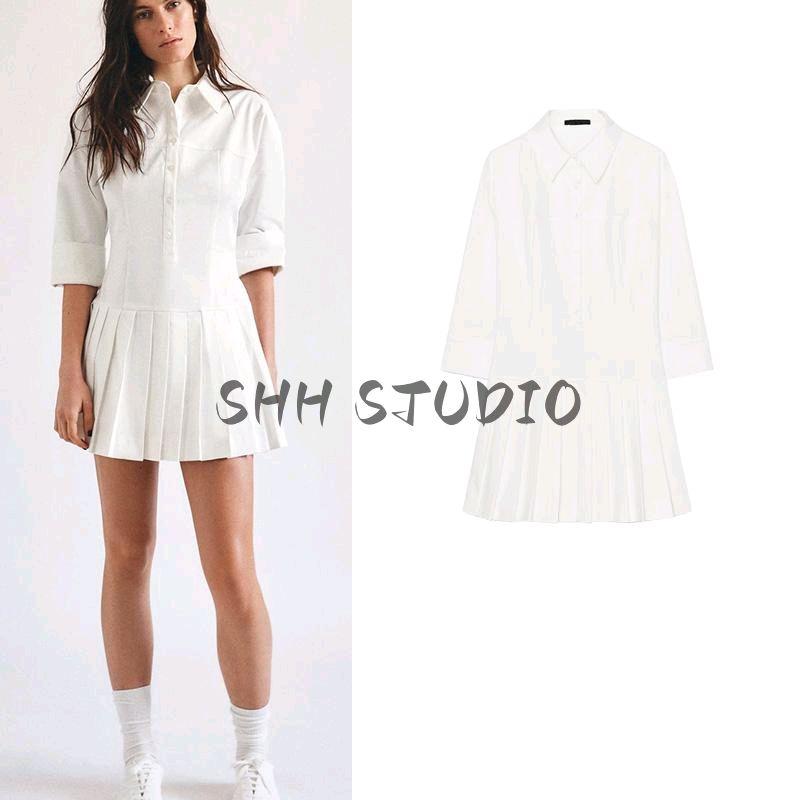 Spring New Women's Clothing White Minimalist Style Single-Breasted Shirt Jumpsuit Dress 4661317