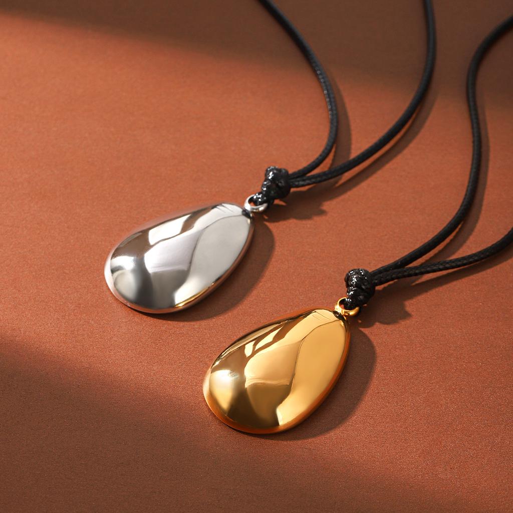 Stainless Steel Irregular Geometric Pendant Leather Cord Necklace, Premium Western Style Instagram-inspired Sweater Chain