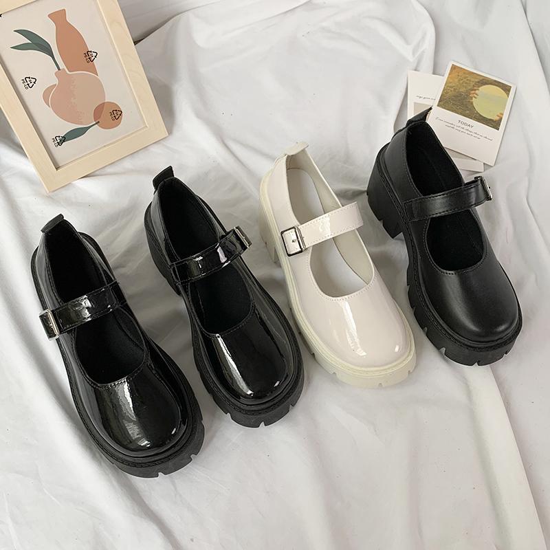 Summer And Autumn New Shoes Women'S British Style Small Leather Shoes Gapanese Uniform Shoes Thick Heel Thick Sole Round Toe
