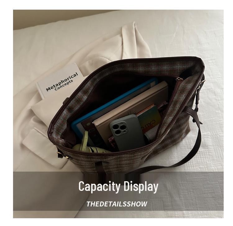 Korean Style Plaid Tote Bag - Classic Versatile Large Capacity Shoulder Bag