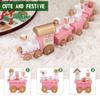 Christmas Wooden Train 4 Section Mini Train Rail Toy Set Creative Train Adornment with Snowman and Bear Desktop Gift for Kids