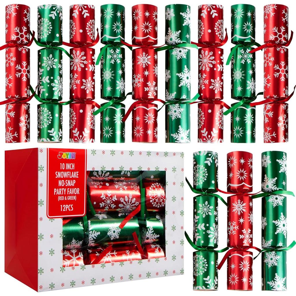 JOYFY 12-pack Jul Smällkaramell Röd & Grön Snöflinga Partybordsgåva Inkluderar Partyhatt Skämt & Julklappar