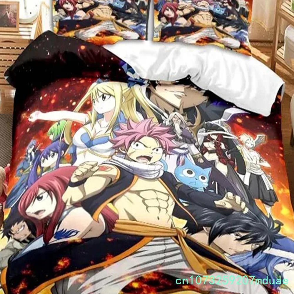 New Anime Fairy Tail Bedding Set Bed Three-piece Set Duvet Cover Single Double Bed Queen Size Duvet Cover Set Adult Boys Bedroo