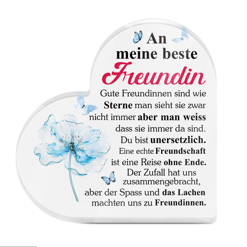 

Heart-Shaped Acrylic Sign with German Friendship Quote - 2D Flat Table Decor for Home, Farmhouse Living Room, Desk - Best Friend Gift 10*10cm