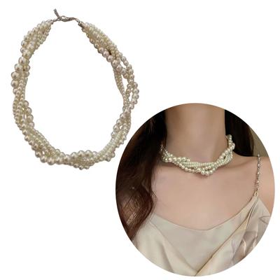 Koreanische Verzwirnte Perlen Choker Halskette für Damen Geometrische Schlüsselbeinkette Imitationsperlen Halskette Hochzeit Brautschmuck