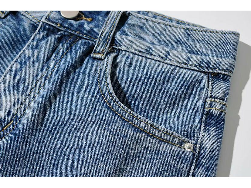 YPFF European & American High-Waist Distressed Denim Shorts for Women - Slimming, Raw Edge, Long Leg Style