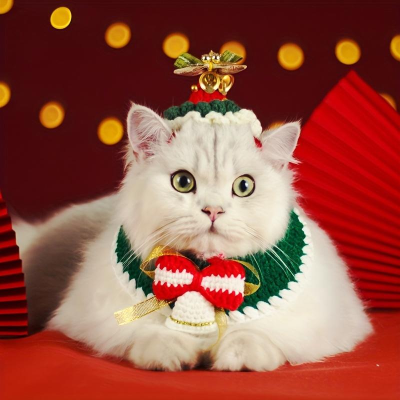 Festlicher Weihnachts-Haustierschal - Gemütlicher Baumwollstrick-Halswärmer für Katzen & Hunde, Bezauberndes Feiertagsaccessoire