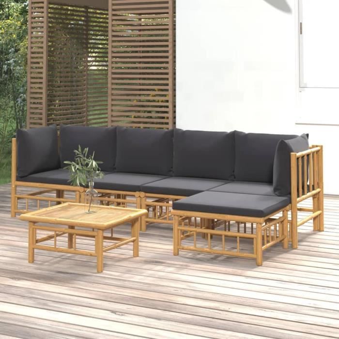 VidaXL Garden Lounge Set 6 Pcs with Dark Grey Cushions Bamboo 3155212