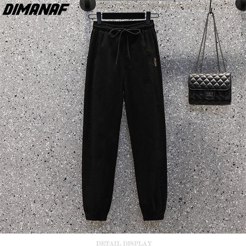 DIMANAF 2025 Plus Size Long Pants Women Elastic Loose High Waist Vintage Solid Loose Casual Female Basic Trousers Green Black
