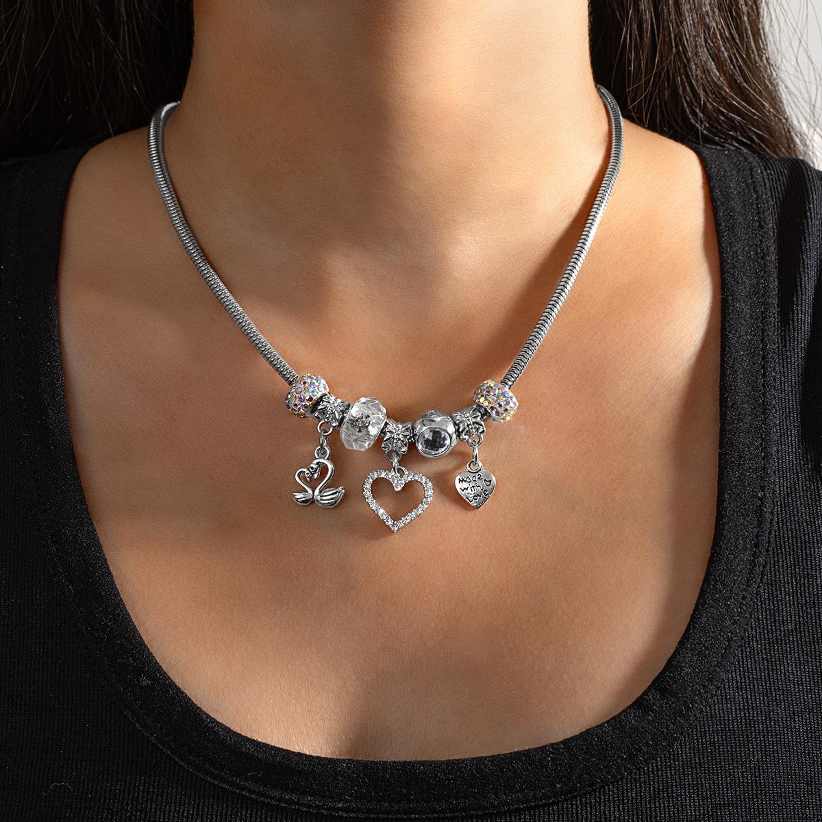 

1 elegant and simple little swan love pendant necklace with colorful zircon bead letters and peach heart women s necklace