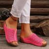 Summer Women's Large Size Round Head Retro Solid Color Sandals Hollow Sewing Line Wedge Sandals