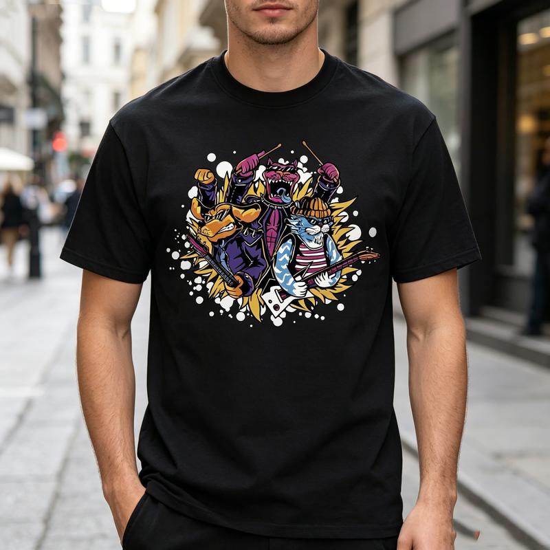 Rock Band Cats Graphic Tee for Unisex Unisex Music Lover T Shirt Casual Summer Top