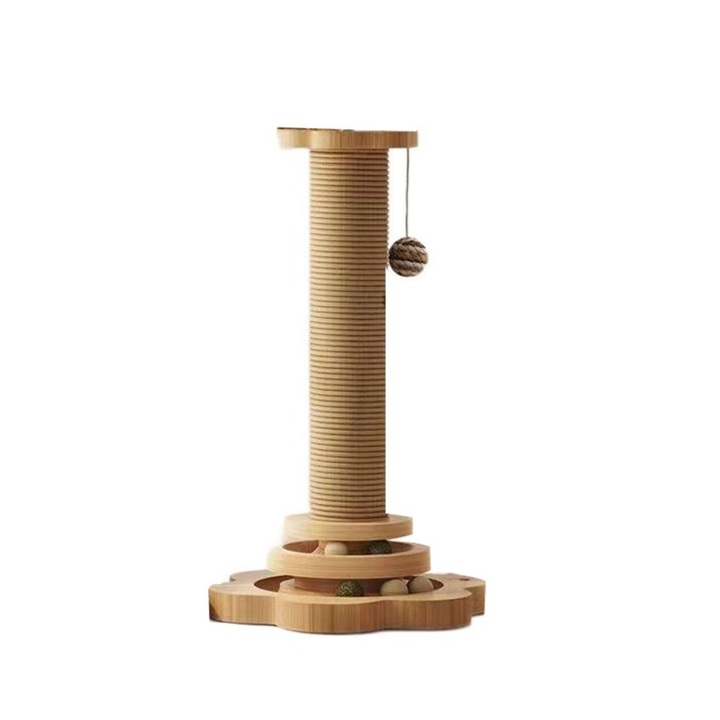 Cat Scratching Post Wood Waterproofing Base Tall Cat Scratcher Tree Tower with Cat Toy and Interactive