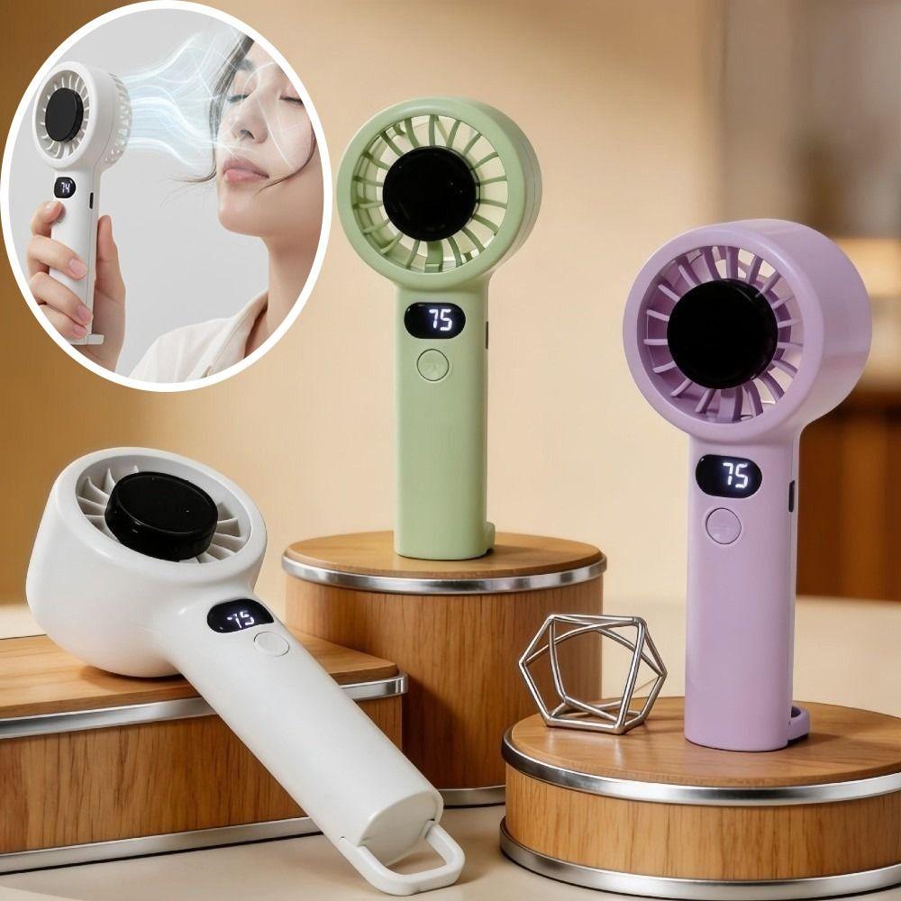 USB Rechargeable Electric Hand Fan with LED Display Highspeed Cooling Fan Outdoor Travel