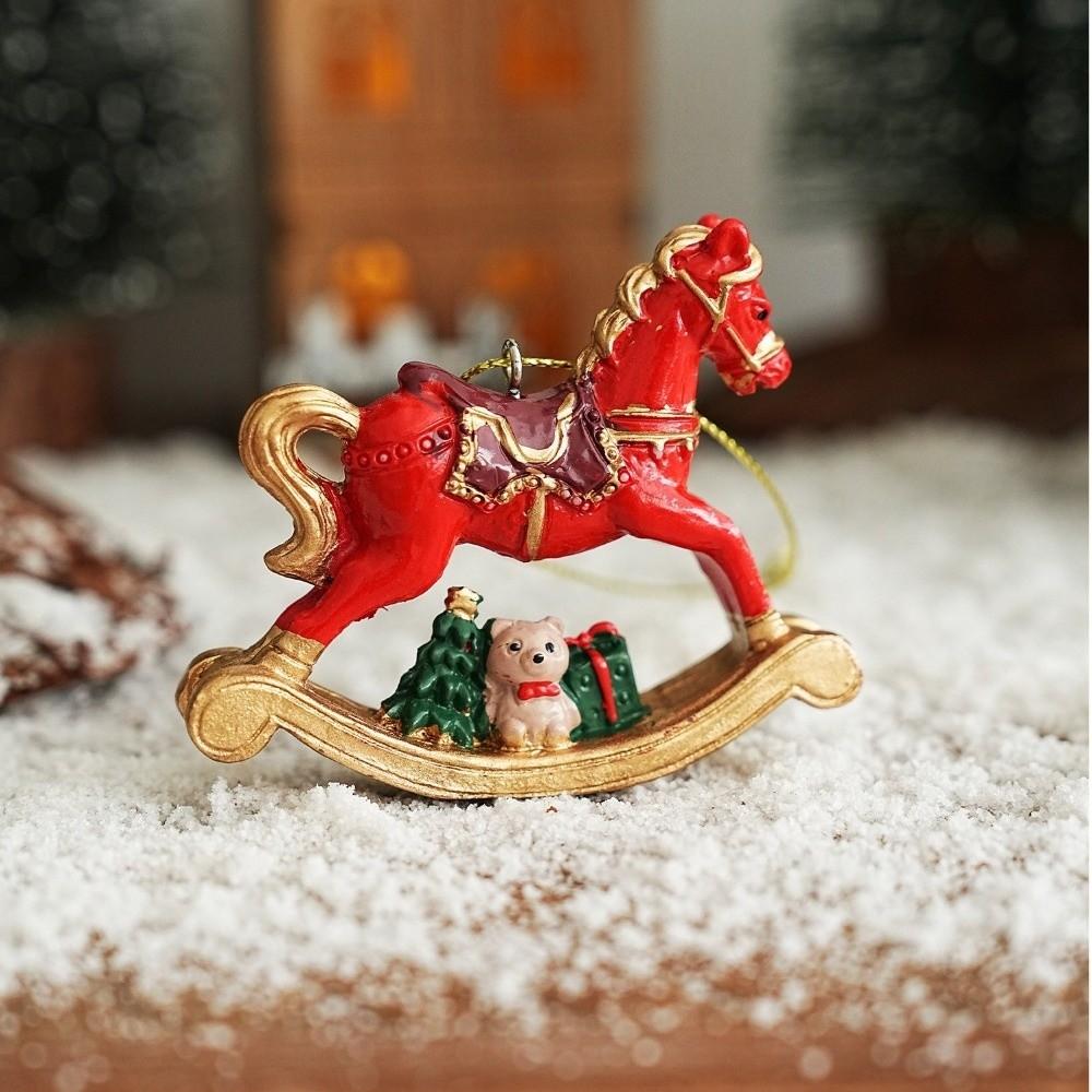 Vintage Christmas Ornament Resin Resin Figurine Retro Rocking Horse Ornament  Window Display