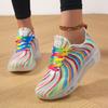 Damen Rainbow Streifen Freizeit Sportschuhe Sommer Mesh Mode Schnürung Laufschuhe für Damen
