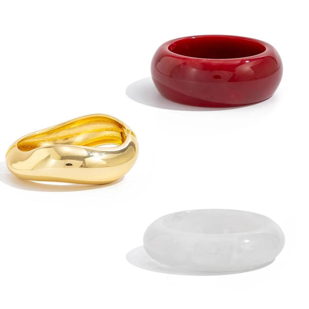 Ingemark 3 Styles Creative Stackable Resin Acrylic Thick Bangle for Women Vintage Metal Spring Bracelet Grunge Jewelry Steampunk