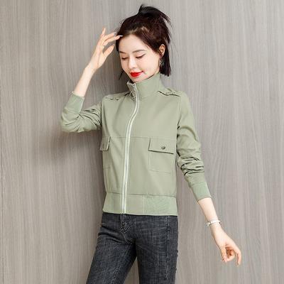Spring and Autumn New Fashion Casual Women's Spliced Stand Collar Zipper Solid Color Versatile Long Sleeve Jackets