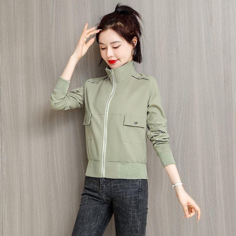 Frühling und Herbst Neue Mode Lässig Damen Gespleißte Stehkragen Reißverschluss Einfarbig Vielseitige Langarmjacken