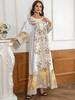ZD025 Stylish Muslim Women's Beaded Print Robe Dress