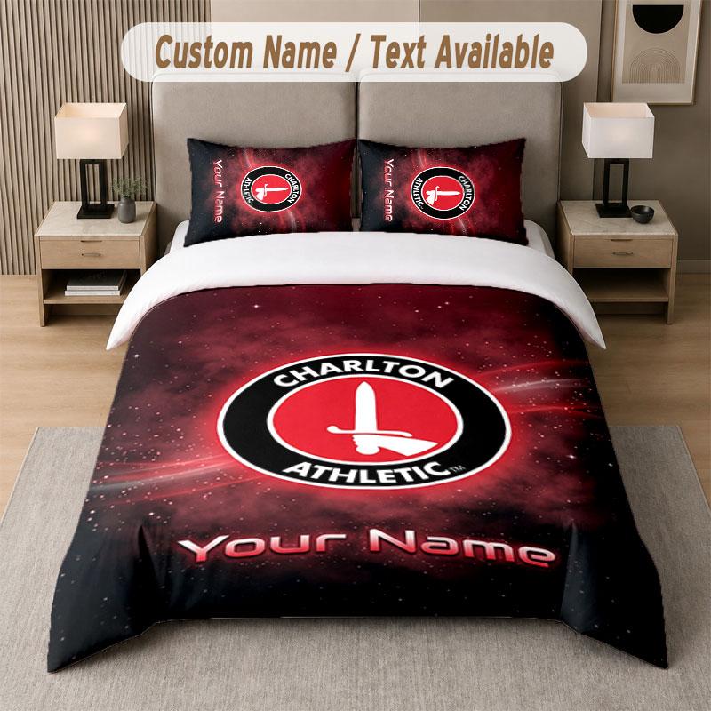 Custom Bedding Set Charlton Athletic Pattern, Print Name Text 1 Duvet Cover Plus 2 Pillowcases Home Textile